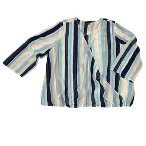 New Directions Blouse Top Striped Sheer Lightweight Casual XL